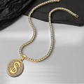 Ciondolo segno del dollaro in oro con diamanti bianchi su catena tennis luccicante - Oro