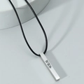Customizable silver rectangular bar pendant necklace for men with black woven cord - Engravable Steel Color