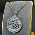 Silver-toned round leopard head pendant necklace with micro-paved rhinestones on velvet stand - Silver