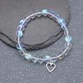 Elastic beaded bracelet with luminous glass beads and hollow heart pendant for men and women - Hollow Heart Pendant (BCB0006) / White