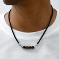 Herenketting met tijgeroog steen hanger en zwart gevlochten leren koord voor mannen - Gele Tijgeroog