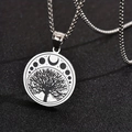Collier avec pendentif Arbre de Vie et phases de lune en acier inoxydable pour homme - Style de Chaîne de Perles / Argent (Arbre de Vie Phases de la Lune)