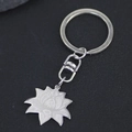 Polished silver stainless steel lotus pendant keychain with standard keyring and swivel clasp - Silver