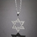Iced out stainless steel hexagram pendant necklace with sparkling crystal rhinestones - Silver