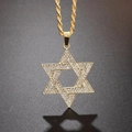 Gold plated iced out Star of David pendant necklace with shimmering crystals for men - Gold