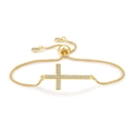 Adjustable gold cross bracelet with sparkling cubic zirconia on a delicate square chain - Gold