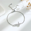 Adjustable silver alloy cross bracelet with zircon pavé setting for a minimalist style - Rhinestone Cross (4949) / White Gold