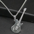 Hip hop style silver electric guitar pendant necklace on black leather background - Silver