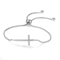 Adjustable silver cross bracelet with cubic zirconia paving on a polished box chain - Silver