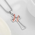 Stainless steel cross necklace featuring unique baseball stitching design on a white background - Silver Red