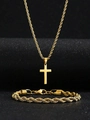 Detalle de set de joyas de hip-hop doradas con cadena de cuerda y colgante de cruz - Dorado