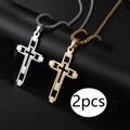 Lot de 2 colliers avec pendentif croix évidée en acier inoxydable or et argent - Or et Argent