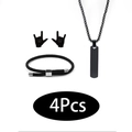 4-teiliges Set mit schwarzen Rock-Ohrsteckern, geflochtenem Armband und Stab-Halskette - Schwarz