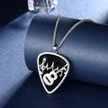 Silver stainless steel guitar pick necklace featuring music notes and heartbeat lines - Silver (Flower Basket Chain) / 60CM