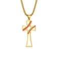 Minimalist golden stainless steel cross necklace featuring creative baseball red stitching - Gold