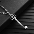 Silver hollow heart crown key pendant necklace on minimalist chain for men and women - Key Fob / Silver