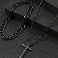 Set gioielli collana con pendente a croce in acciaio nero e bracciale NK minimalista - Nero