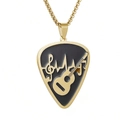 Golden guitar pick necklace featuring music note and heartbeat motif on black background - Yellow
