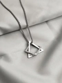 Macro detail of geometric double triangle pendant on a silver box chain necklace - Double Triangle Style / Silver