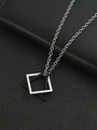 Close-up of geometric square pendant necklace in silver and matte black steel - Double Square Style / Black & White