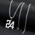 Collier en acier inoxydable poli avec pendentif numéro 24 3D sur une chaîne box - Couleur Acier Numéro 24