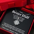 Collar de perlas y circonitas en caja de regalo roja con tarjeta de mensaje - Collar Pendiente Perla Copo de Nieve Con Caja Regalo (1B806 Blanco) / Plateado