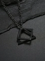 Macro detail of matte black geometric double triangle pendant on a textured rock background - Double Triangle Style / Black