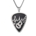 Silver stainless steel guitar pick necklace with treble clef and heartbeat design - Silver (Box Chain) / 60CM