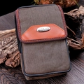 Sacoche de ceinture pour homme en tissu Oxford avec bordure en cuir et plaque logo - café
