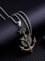 Colgante de ancla de bronce vintage con cadena de caja plateada para hombre - Marrón
