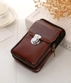 Men's dark brown PU leather double-layer waist bag with lychee texture and buckle - Coffee