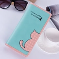 Damen Portemonnaie lang mit Katzen-Punkt-Muster in Mintgrün und Rosa aus Leder-Imitat - Langer Stil / Grün
