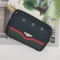 Pochette de ceinture en toile bleu marine avec double zip et ruban rayé décoratif - 17cm / Noir