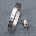 Silver stainless steel jewelry set with Roman numeral engravings featuring ring and bangle - Silver Bangle & Ring Set (Roman Numerals)