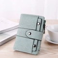 Short mint green pebbled leather wallet for women with metal studs and side zipper closure - Light Green