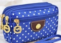 Blue canvas handbag with white polka dots and three zipper compartments for women - Blue