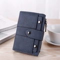 Portafoglio corto vintage da donna in blu-grigio opaco con chiusura a scatto in metallo - Blu