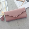 Dusty pink pebbled leather envelope wallet with gold heart charm and fringe tassel - Deep Pink