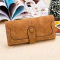 Brown frosted leather long wallet for women with vintage white stitching detail - Coffee