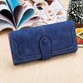 Long frosted navy blue wallet for women with contrast stitching and buckle - Navy Blue