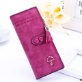 Cartera larga de mujer en cuero mate rojo rosa con colgante de paraguas y borla larga - Burdeos