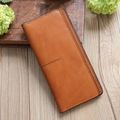 Cartera larga de cuero marrón caramelo para mujer con elegante textura de grano - café