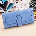 Blue matte long wallet for women with white contrast stitching and buckle detail - Light Blue