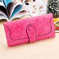 Long vintage frosted rose red women's wallet with white stitching and snap closure - Rose Red