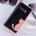 Long black and pink cat wallet with polka dot pattern for women and students - Long Style / Black