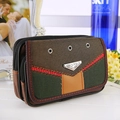 Pochette de ceinture en toile bicolore marron et vert avec garniture en cuir robuste - 17cm / Marron