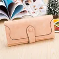 Elegant apricot long wallet with frosted texture and minimalist patchwork design - Apricot Pink
