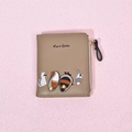 Cute beige mini folding wallet for women featuring animal embroidery and zipper detail - Dark Gray