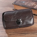 Pochette de ceinture en cuir marron avec boucle métallique et fermeture à glissière - Style Horizontal / café