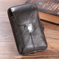 Pochette de ceinture en cuir grainé marron foncé pour téléphone 6,5 pouces avec bouton - Style Vertical / Noir